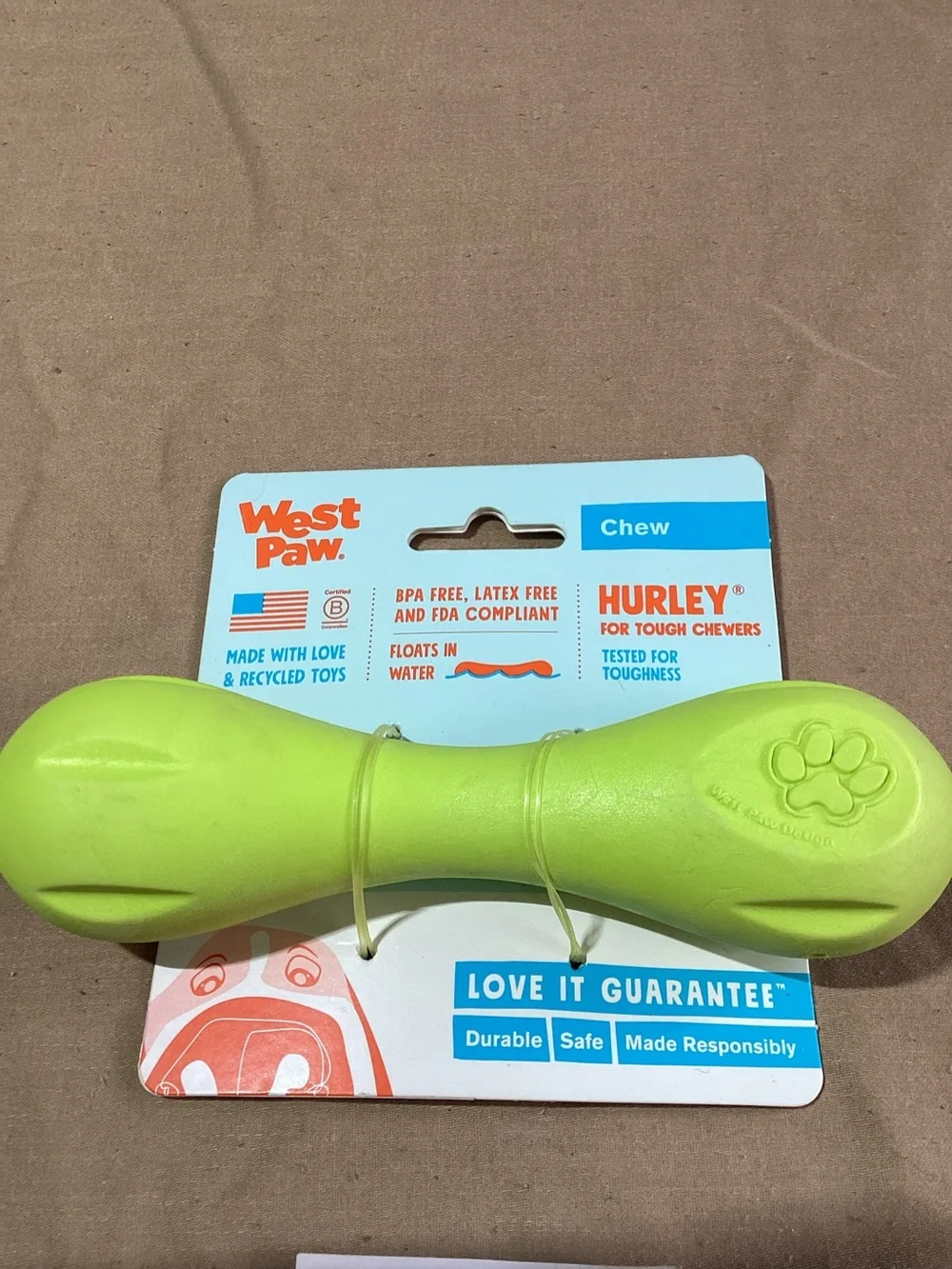 West Paw Zogoflex Hurley Tough Dog Chew Toy, Granny Smith, Small